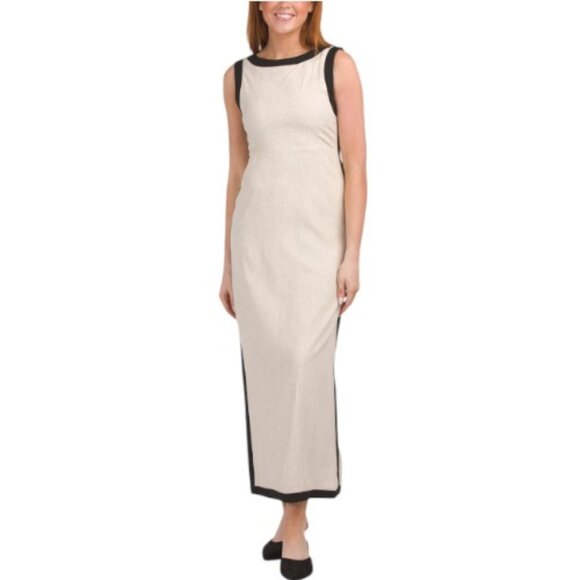 WHITE CLOSET Linen Blend Sleeveless Maxi Dress With Contrast Trim - Picture 1 of 3